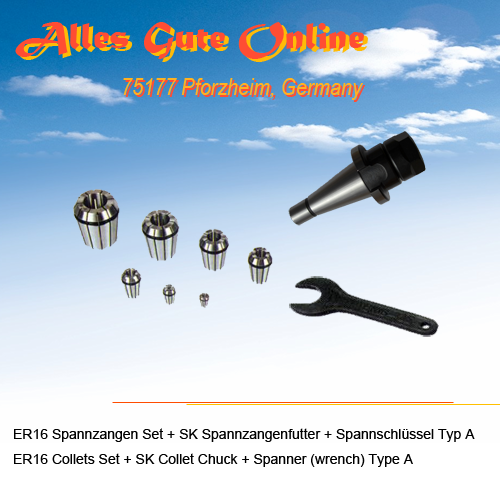 Spannzangenfutter DIN2080 SK40 ER16+ER16Satz HL 10Stck.+Schluessel A