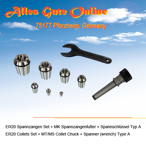 Spannzangenfutter DIN2080 SK40 ER20+ER20Satz HL 12Stck.+Schluessel A